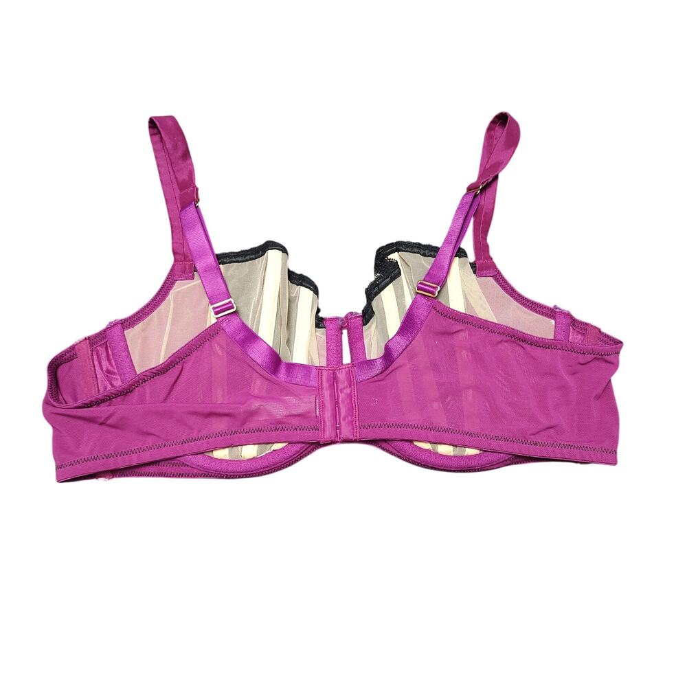 Cacique Lane Bryant French Balconette Magenta Satin Black Lace Overlay 44C - Picture 5 of 7